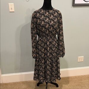 Orange Creek Black and Cream Floral Long Sleeve Dress-Like New!